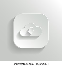 Cloud download icon - vector white app button with shadow