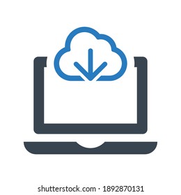 Icono de descarga en nube.laptop,datos (ilustración vectorial)