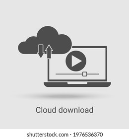 The cloud download icon.Round-the-clock communication.Time management and workflow planning.Linear vector illustration.Black on a white background.Glyph silhouette.