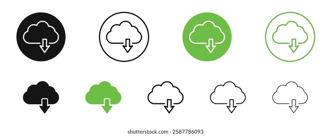 Cloud download icons in black and green colors collection