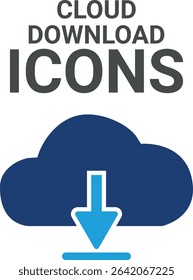 Cloud download icons. It contains upload, document, link, download file, folder, data, and PDF icons. Solid icon collection. Vector illustration.
