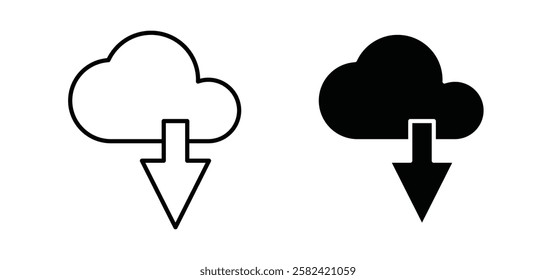 Cloud download icons pack vectors in black flat and strokes