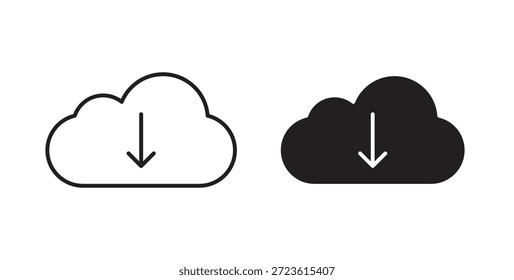 Cloud-Download-Symbole einzeln auf weißem Hintergrund, flache Vektorgrafik.