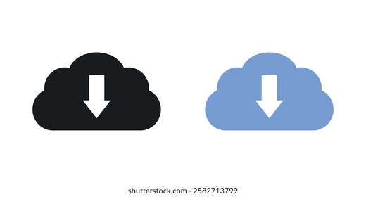 Cloud download icons set vectors black and colored style