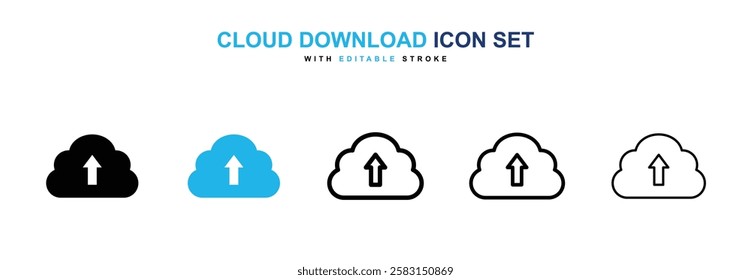 Cloud download icons vector collection in black and blue colors on white background