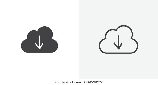 Cloud download icons vectors illustrations in black fill and liner versions
