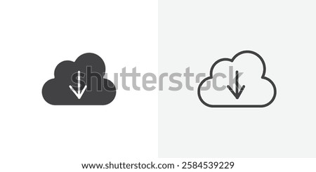 Cloud download icons vectors illustrations in black fill and liner versions