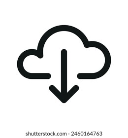 Cloud download isolated icon, export from cloud webserver linear icon, downloading from cloud web server outline vector icon with editable stroke
