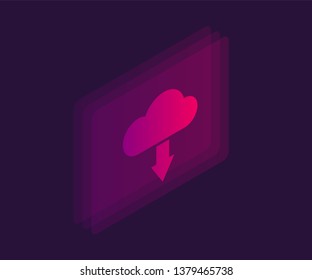 Cloud download isometric icon. Vector 3D illustration.