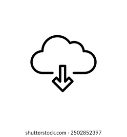 Cloud download line icon, linear style flat illustration for web and app on white background..eps