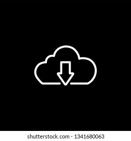 Cloud Download Line Icon On Black Background. Black Flat Style Vector Illustration.