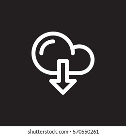 Cloud download line icon, outline vector sign, linear white pictogram isolated on black. Symbol, logo illustration