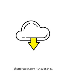 Cloud download line icon. Virtual network internet import symbol. VPN backup down arrow sign. Vector illustration.