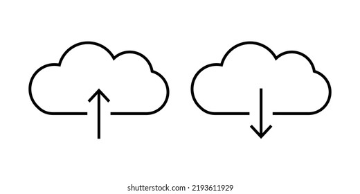 Icono de línea de descarga en la nube con flecha