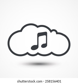 Cloud download music icon. Music streaming service, sound cloud computing, online media streaming, audio library cloud, Musical note. Play online song icon