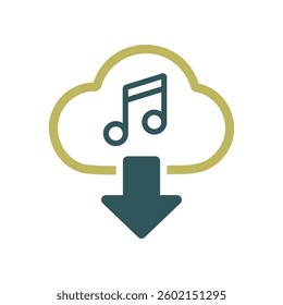 Cloud download music vector icon. Music sign. Graph symbol for music and sound web site and apps design, logo, app, UI
