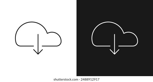 Cloud download outline black and white icon sign. Vector