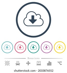Cloud Download Umrisse flache Farbsymbole in runden Umrissen. 6 Bonussymbole sind im Lieferumfang enthalten.