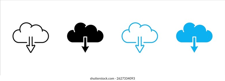 cloud download outline icon set. For your website, logo, app, UI design. Illustration, isolated on white background.