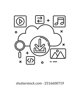 Cloud Download Outline Icon, Vector illustration