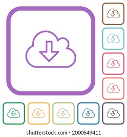 Cloud download outline simple icons in color rounded square frames on white background
