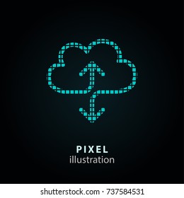 Cloud download - pixel icon. Vector Illustration. Design logo element. Isolated on black background. It is easy to change to any color.