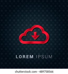 Cloud Download Red chromium precious metallic 3D Icon / Logo Design