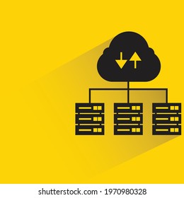 cloud download and server with shadow yellow background