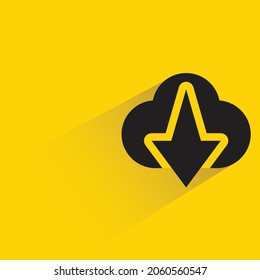 cloud download with shadow on yellow background