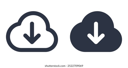 Ícones simples de download em nuvem definidos em estilo preenchido, contorno, linha e traçado