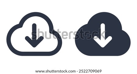 Cloud Download simple icons set designed in filled, outline, line and stroke style