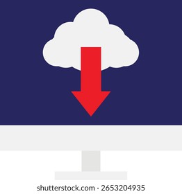 Ilustração Plana do Vetor de Ícone de Armazenamento de Download em Nuvem
