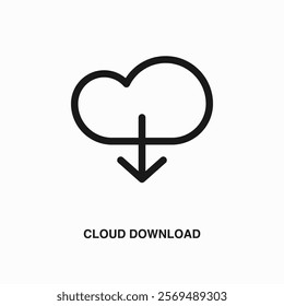 Cloud Download thin line icon or logo. Symbol or sign on business or finance ui theme. Vector line illustration.