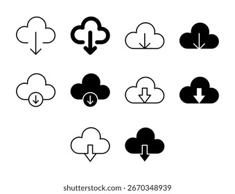Cloud-Download UI-Symbol Set Solid- und Line File Storage Vector Style Collection