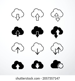 Cloud download and upload icon. Upload download cloud arrow. Line style. Download cloud computing outline and filled vector sign. Download symbol.