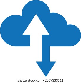 Icono de Descarga en la nube y Cargar. Flecha de nube de Descarga Cargar. Estilo de línea. Esquema de computación en la nube de Descarga y letrero de Vector lleno. Símbolo de Descarga.