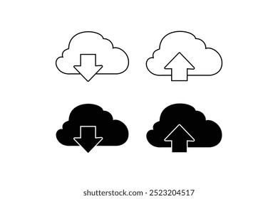 Cloud download and upload icon. Upload download cloud arrow. Backup icon set. 
