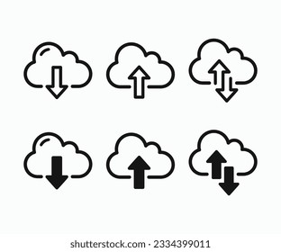 Cloud download and upload icon. Download and upload cloud computing outline and filled vector sign. Cloud vector illustration
