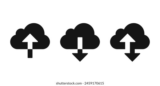 Cloud download and upload icon. Download and upload cloud computing flat vector icon. Cloud service symbol.