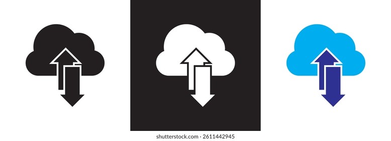Cloud download and upload icon. Design for decoration, sticker, icon, etc. Vector illustration. isolated on white and black background. EPS 10