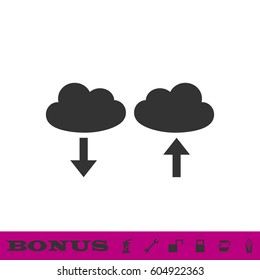 Cloud download and upload icon flat. Black pictogram on white background. Vector illustration symbol and bonus button