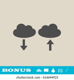 Cloud download and upload icon flat. Grey pictogram on light background. Vector illustration symbol and bonus button real estate, ottoman, vase, tv, fishing rod