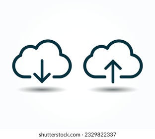 Cloud download and upload icon. Line style upload download cloud arrow. 