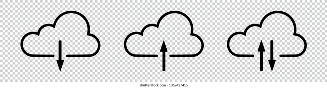 Cloud Download Upload Icon Set - Flat Vector Illustrations - Isolated On Transparent Background