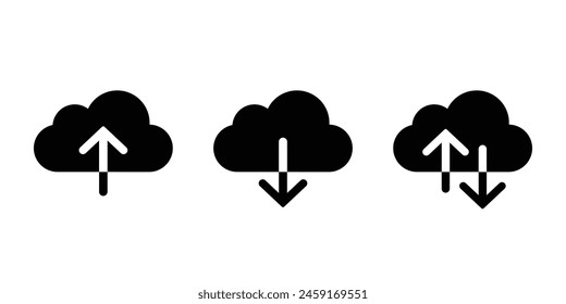 Cloud download and upload icon set. Cloud service symbol. Vector illustration.