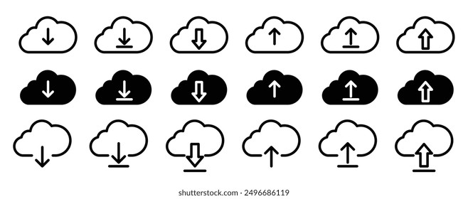 Cloud download and upload icon set. Cloud upload logo. Hosting server symbol. cloud computing vector sign.