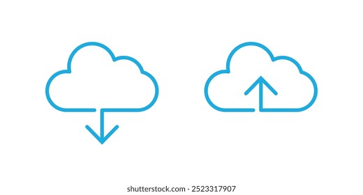 Cloud download and upload icon set. Cloud service symbol transparent background.