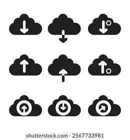 Cloud download and upload icon set