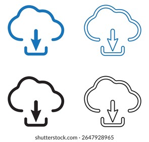 Symbol-Set für Cloud-Download und -Upload. Cloud herunterladen und hochladen Solid-Line-Icon. Vektorgrafik. eps-Datei.