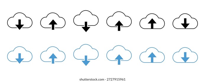 Cloud download and upload icon set vector. data transfer operations symbol. vector illustration.